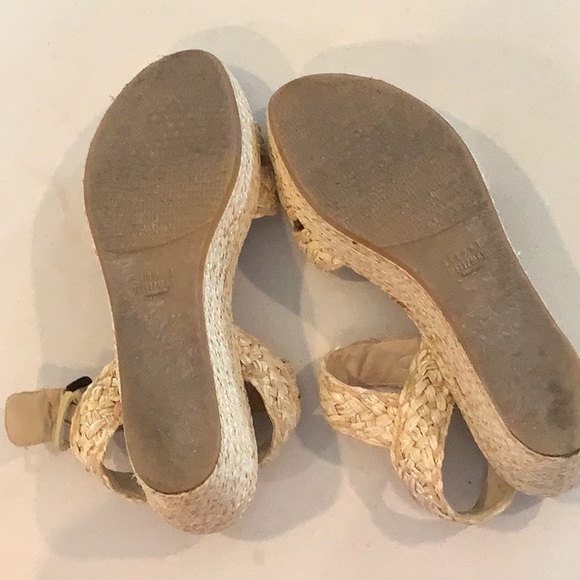 Stuart Weitzman Oncross Wedge Espadrille Platform Camel Alex Hoopla Sandal Sz 9 - Picture 8 of 9